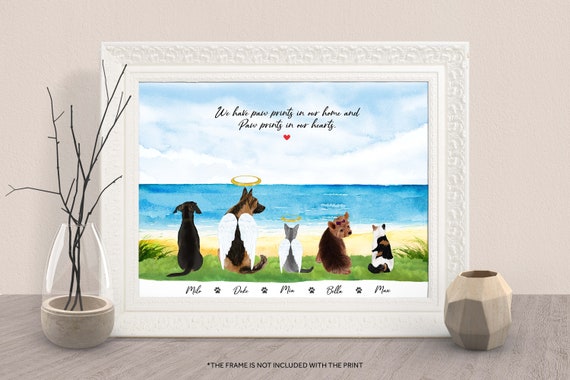 Personalized Pet Memorial Portrait Dogs Cats in Heaven Gift Poster