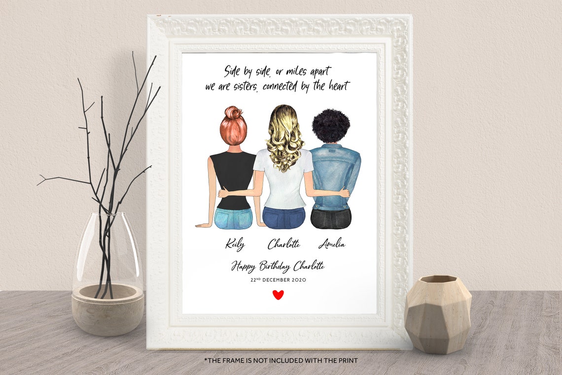 Personalized Sisters Birthday Gift Best Friends Portrait Poster