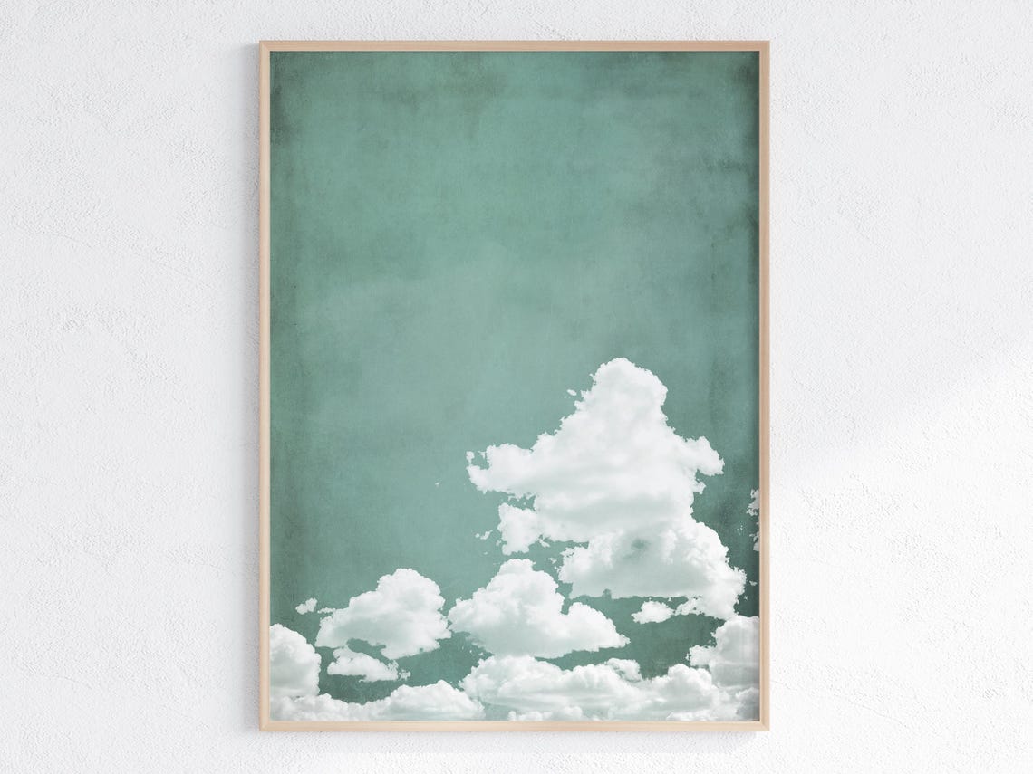 Mint Green Cloud Wall Art Minimalist Pastel Green Wall Art Abstract Art Print Vintage Cloud Artwork