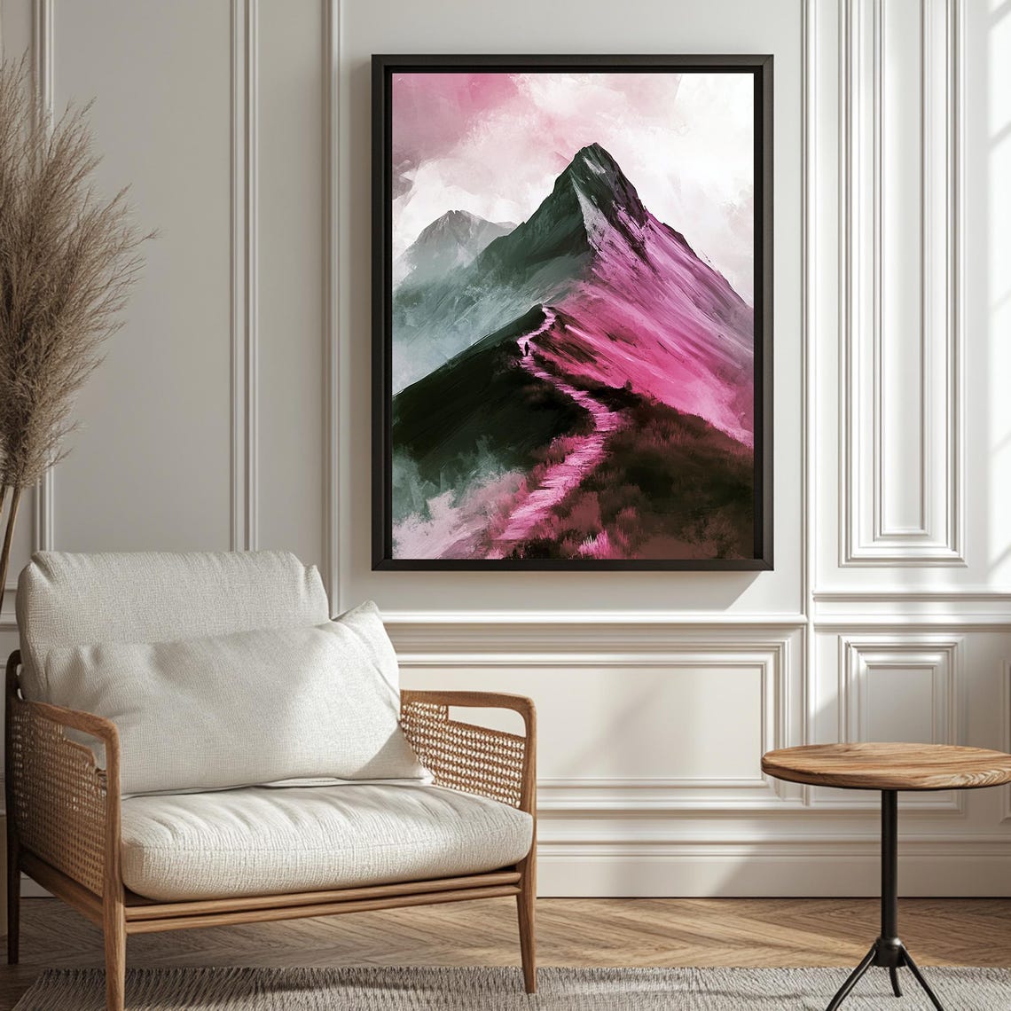 Abstract Mountain Artwork Colorful Wall Art Abstract Art Large Wall Art Pink Mountains Illustration Living Room Print Scenery Art - Image 3