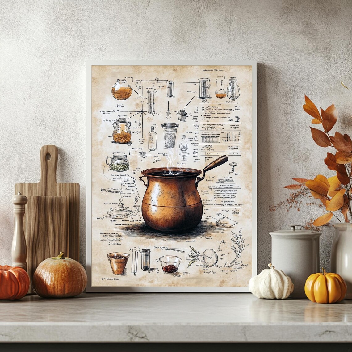 Kitchen Witchery Scientific Illustration Copper Cauldron Vintage Style Poster