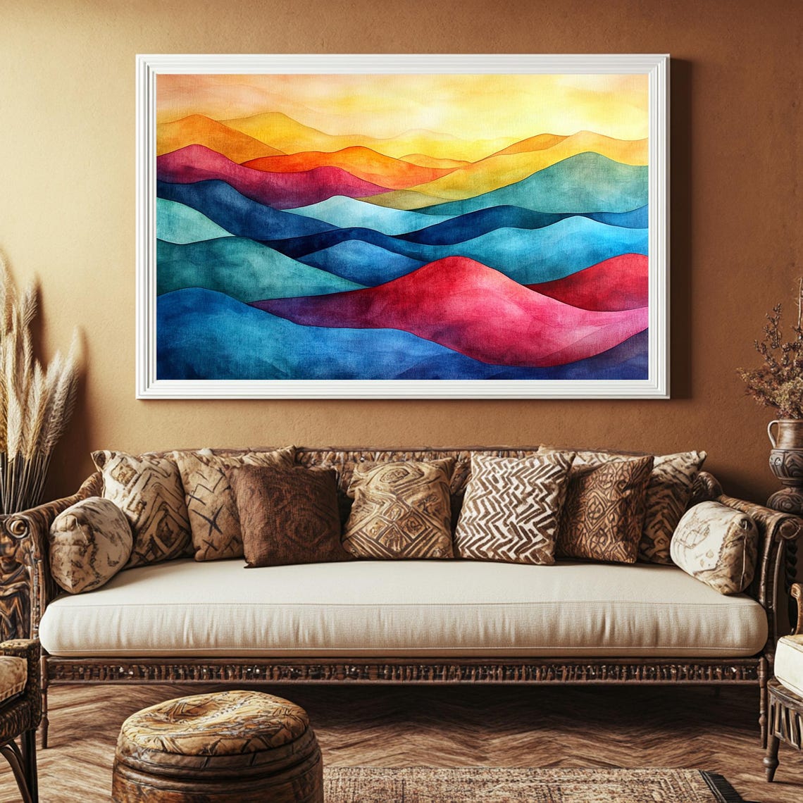 Vibrant Watercolor Horizontal Wall Art Colorful Abstract Mountain Painting Rainbow Watercolor Art Landscape Impressionist Art - Image 2