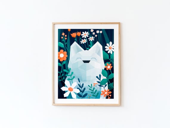 Childrens Bedroom Decoration With White Puppy And Floral Decor By Tendre Imaginaire Illustration For Babys Room To Frame