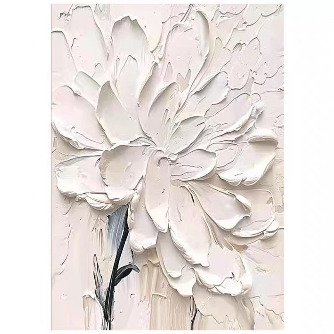 Large White Blooming Flower Textured Floral Wall Art Vertical - Image 2