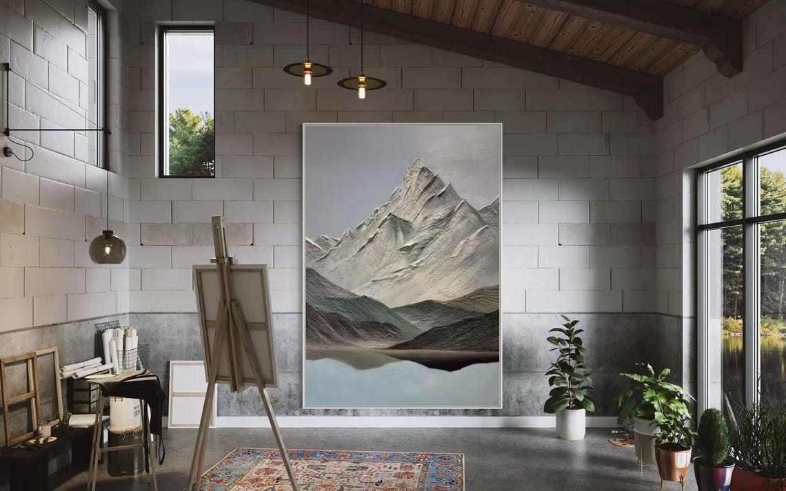 Mountainside Thick Textured Art Personalized Acrylic Artwork Nature Landscape Oil Painting Vertical Original Modern Wall Decor - Image 2