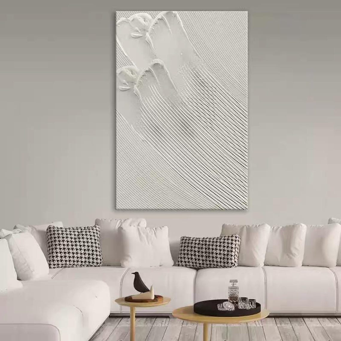 Pure White Diagonal Line Texture Abstract Minimalist Zen Poster - Image 2