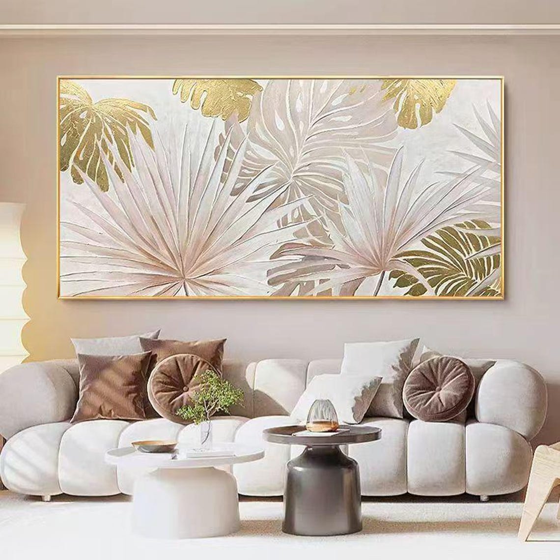 Gold Silver Tropical Palm Leaves Horizontal Textured Botanical Poster - Image 3