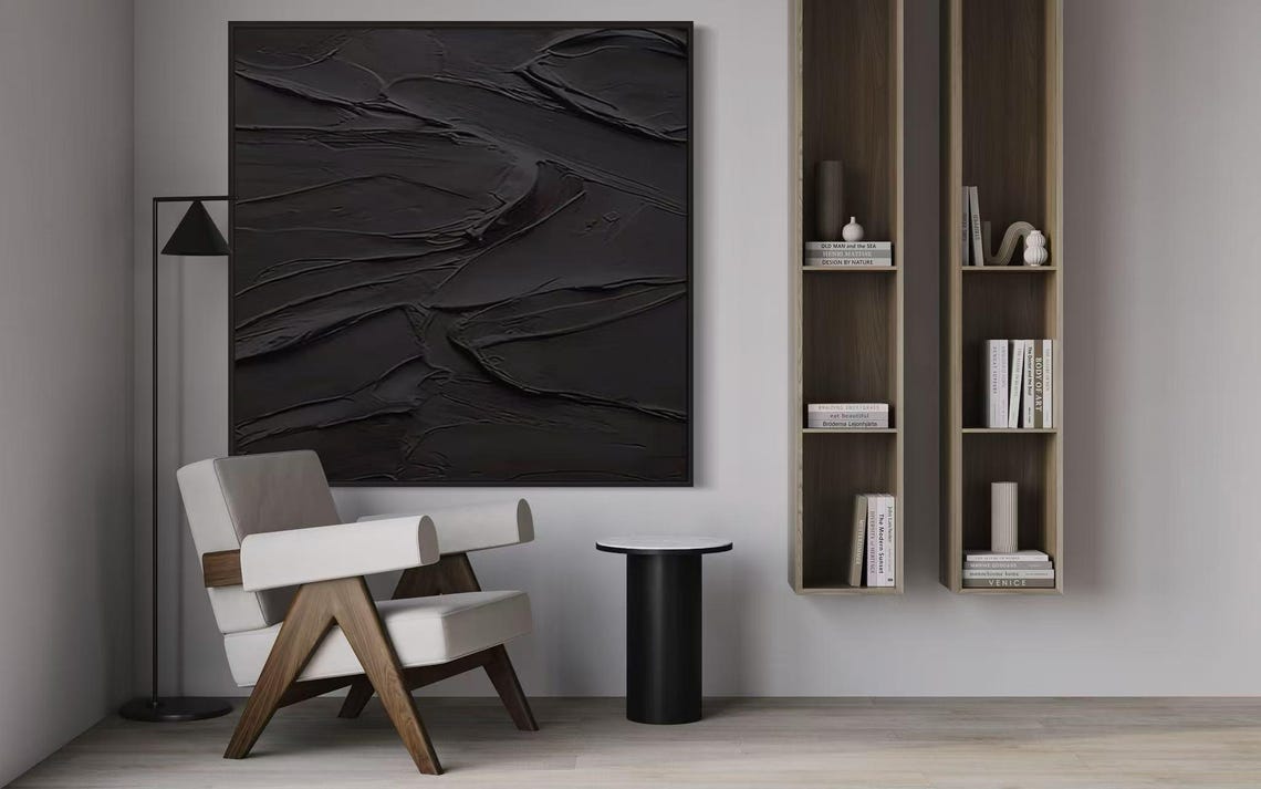 Square All Black Flowing Fold Sculptural Texture Minimalist Poster - Image 2