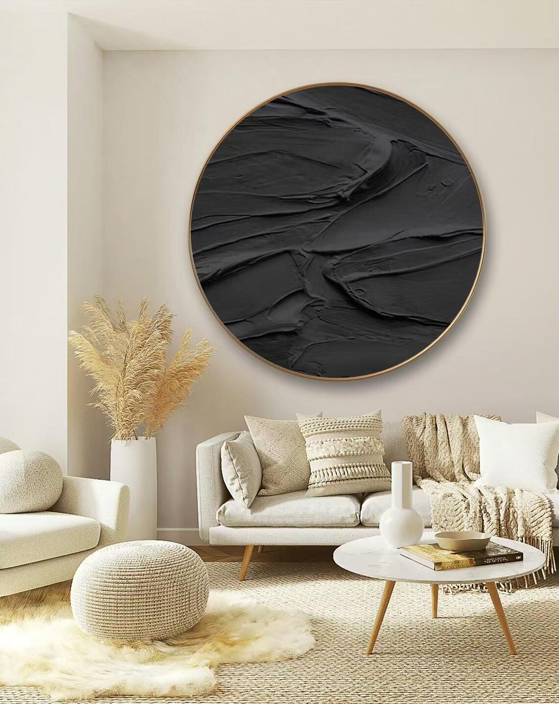 Modern Circle Abstract, Pure Black Texture Art Print - Image 2