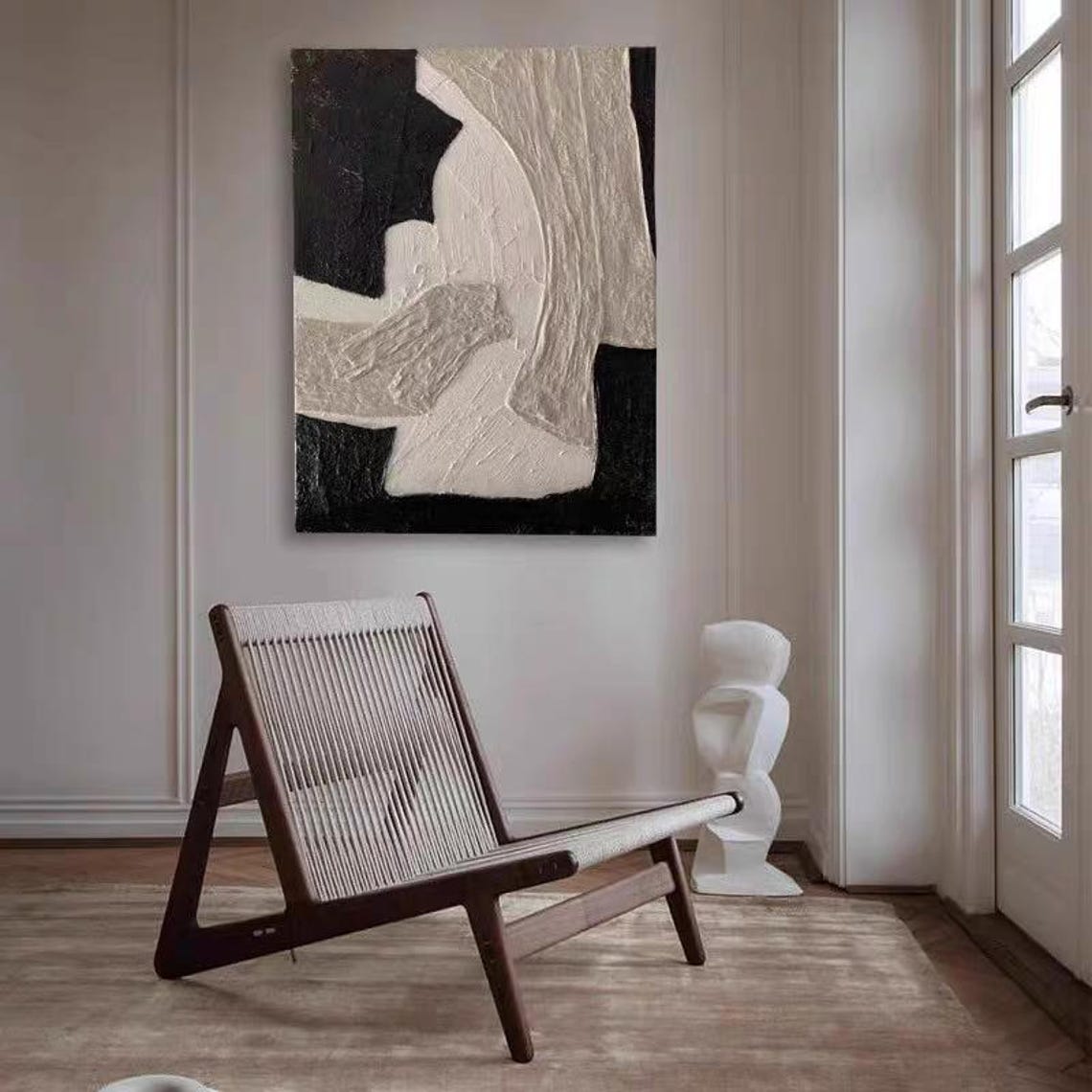 Black White Color Block Abstract Thick Textured Minimalist Art Poster - Image 3