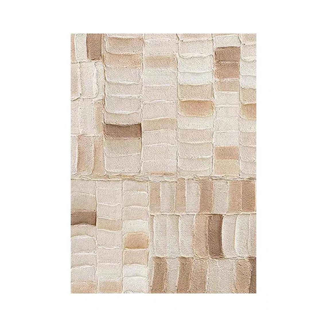 Beige and Tan Checker Grid of Raised Blocks Textured Abstract Poster - Image 2
