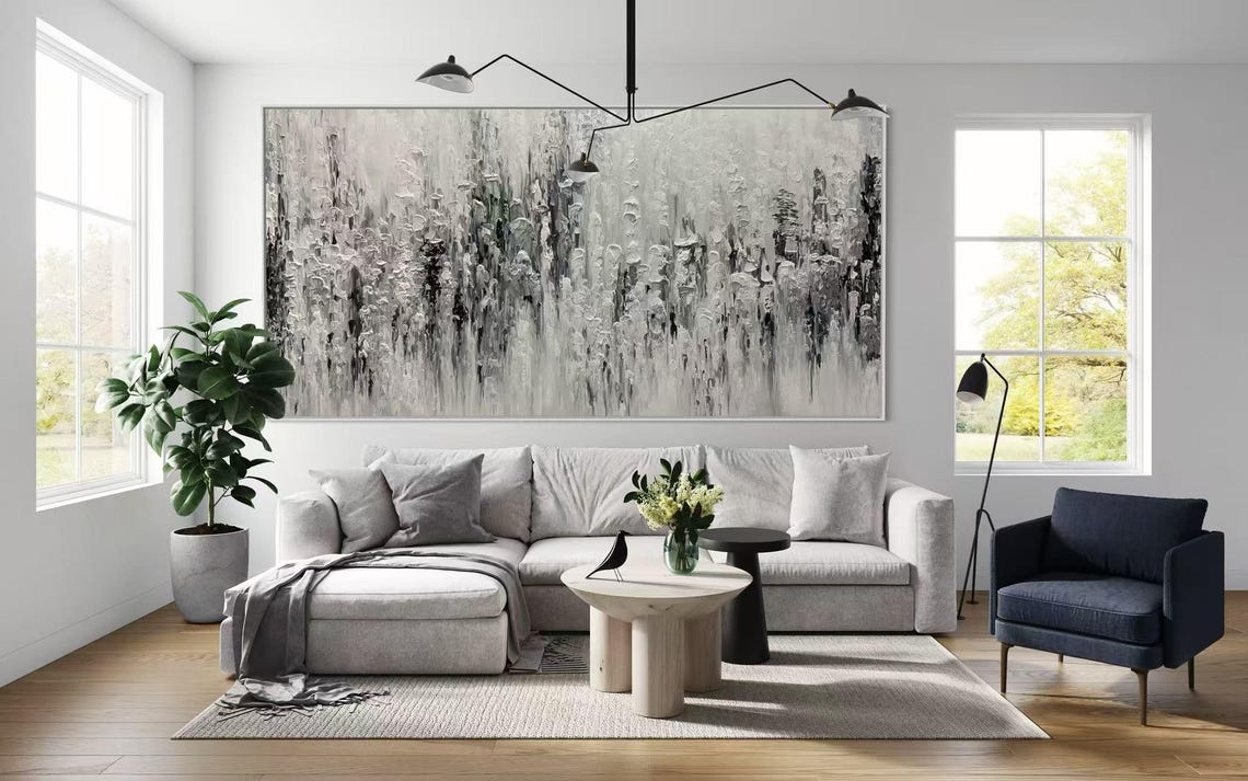 Black White Abstract Acrylic Art Large Size Modern Wall Art 3d Horizontal Home Wall Decor Thick Textured Oil Artwork Unique Wall Hanging - Image 3