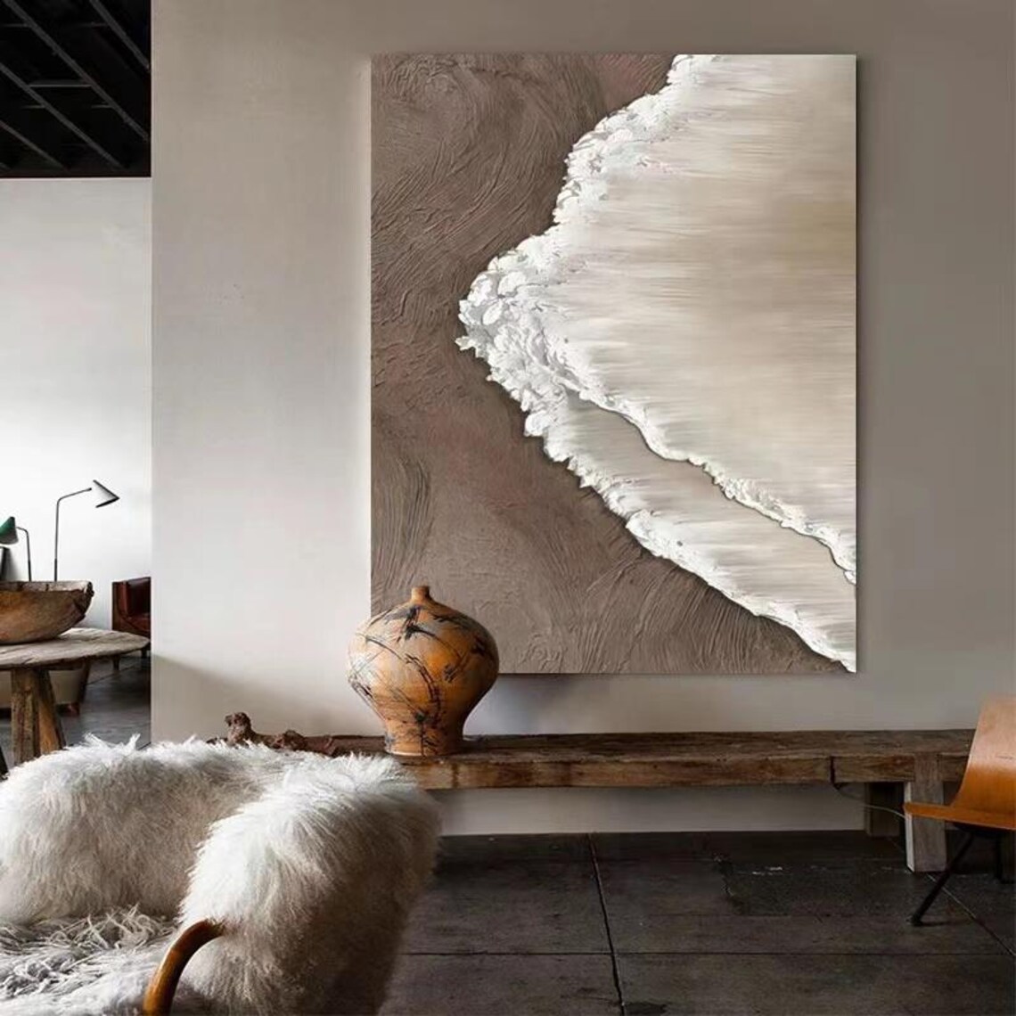 Aerial Beach Waves Over Brown Sand White Foam Textured Poster - Image 2