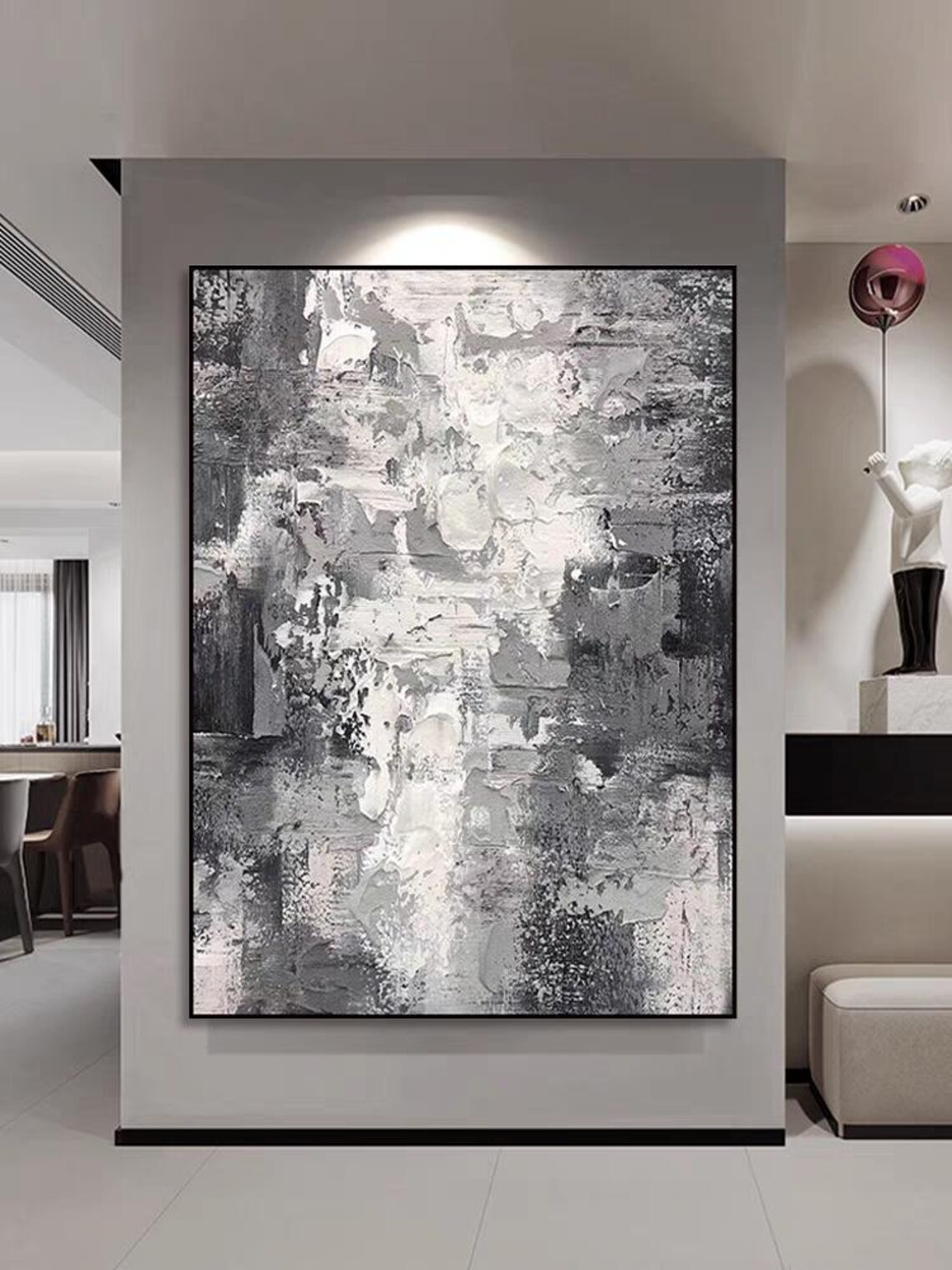 Hazy Abstract Acrylic Painting Thick Textured Handmade Art Extra Large Painting Original Gray White Wall Art Modern Home Decor - Image 2