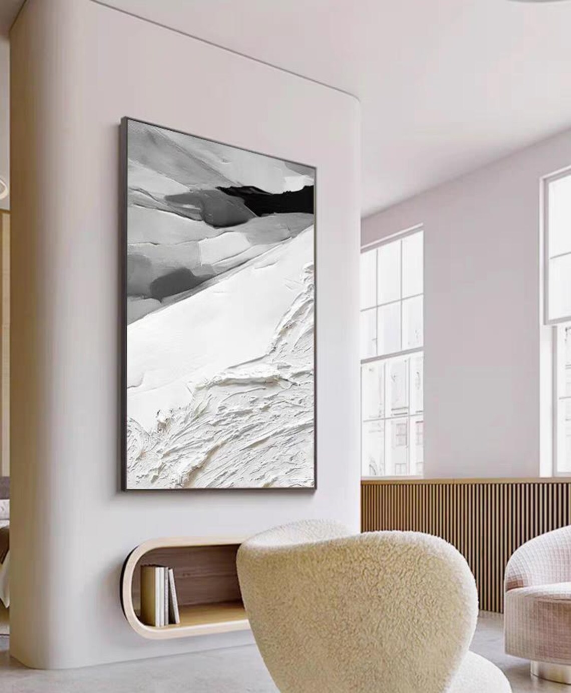 3d Black White Grey Hand Painted Artwork Abstract Modern Wall Art Decor Large Size Original Heavy Textured Acrylic Painting On - Image 3