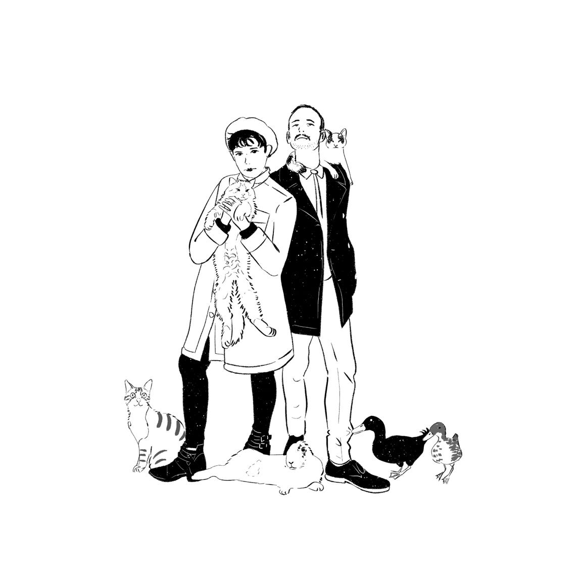 Sweet Minimalist Young Couple Half Heart Line Drawing Portrait Poster - Image 2