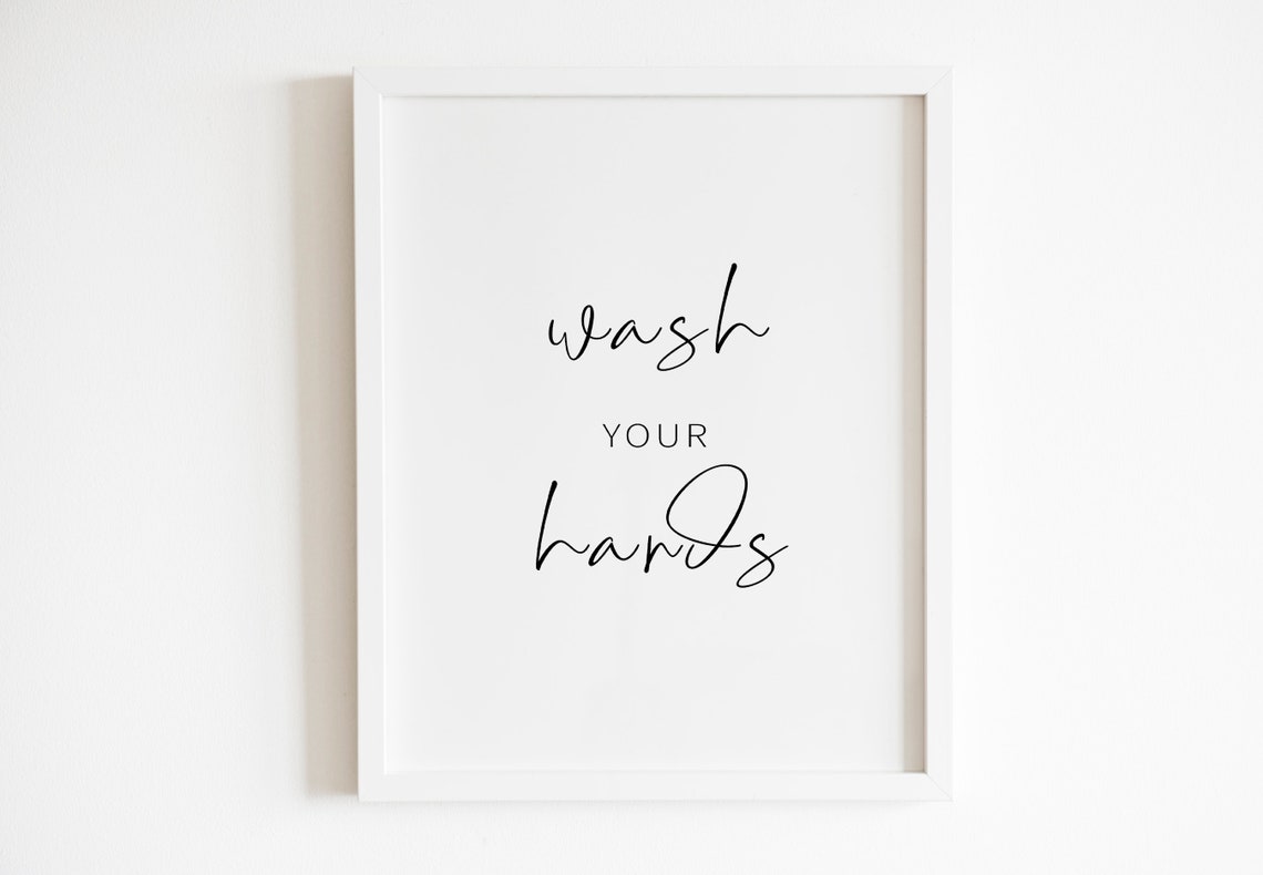 Wash Your Hands Cheeky Bathroom Script Typography Humor Wall Art