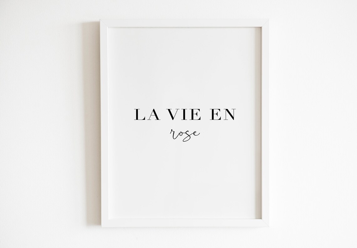 La Vie En Rose French Minimalist Typography Modern White Art Poster