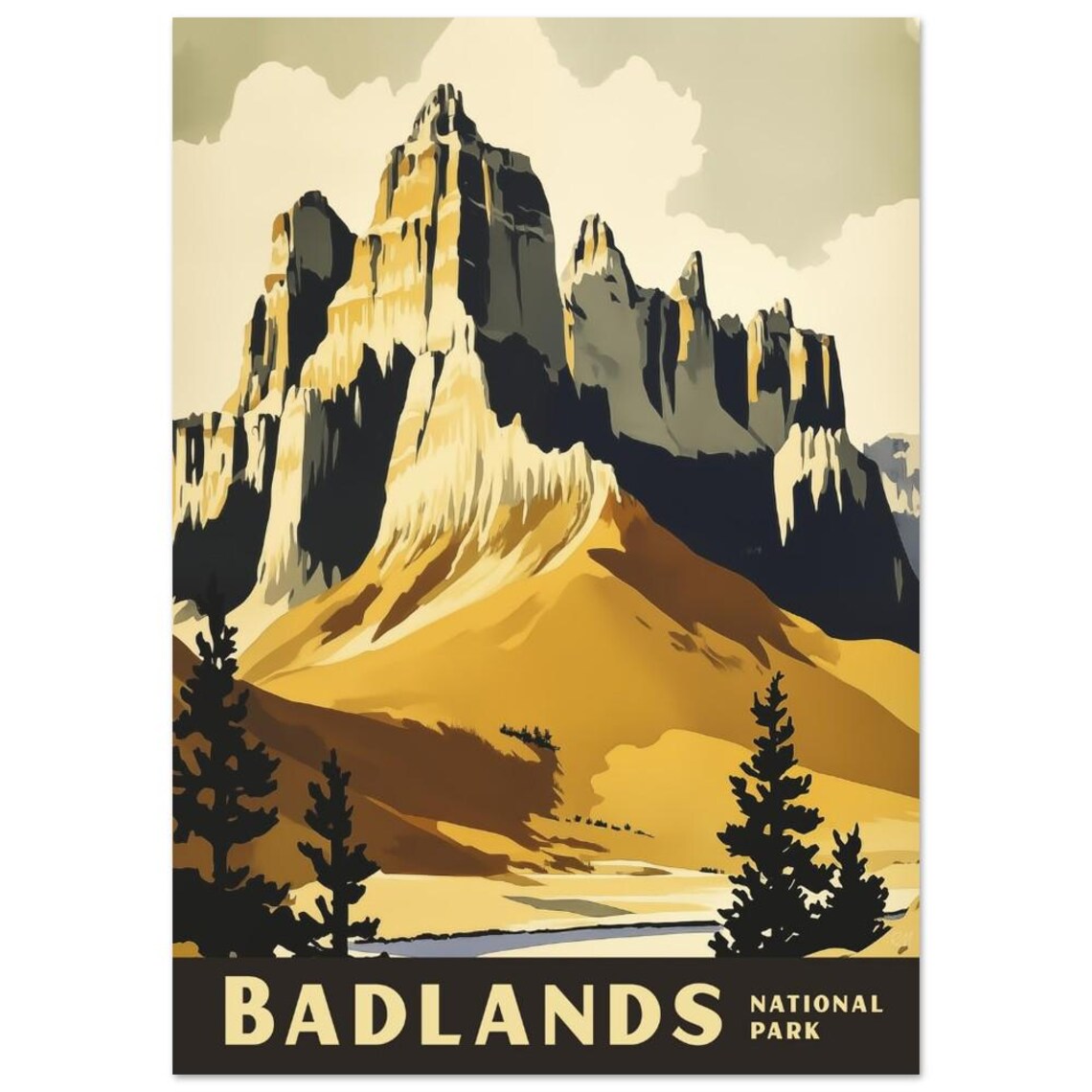 Badlands National Park Golden Buttes Retro Scenic Artwork Poster - Image 2