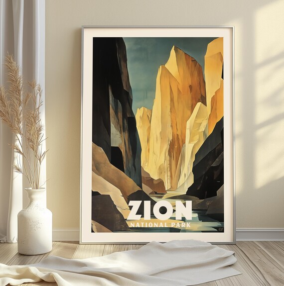 Zion National Park Cubist Art Print Majestic Canyon Landscape Poster