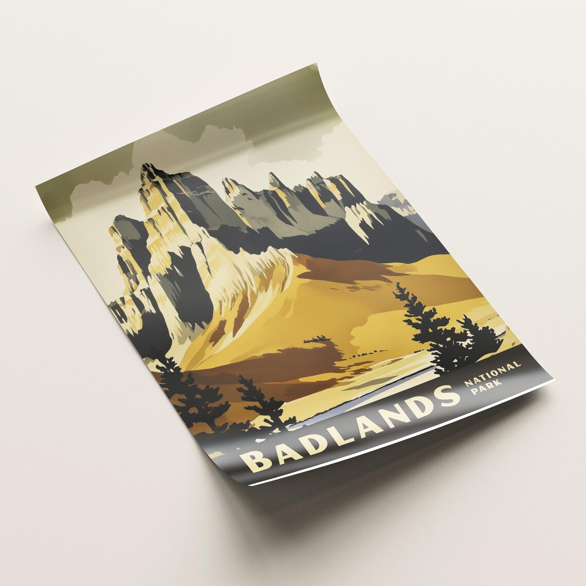 Badlands National Park Golden Buttes Retro Scenic Artwork Poster - Image 5