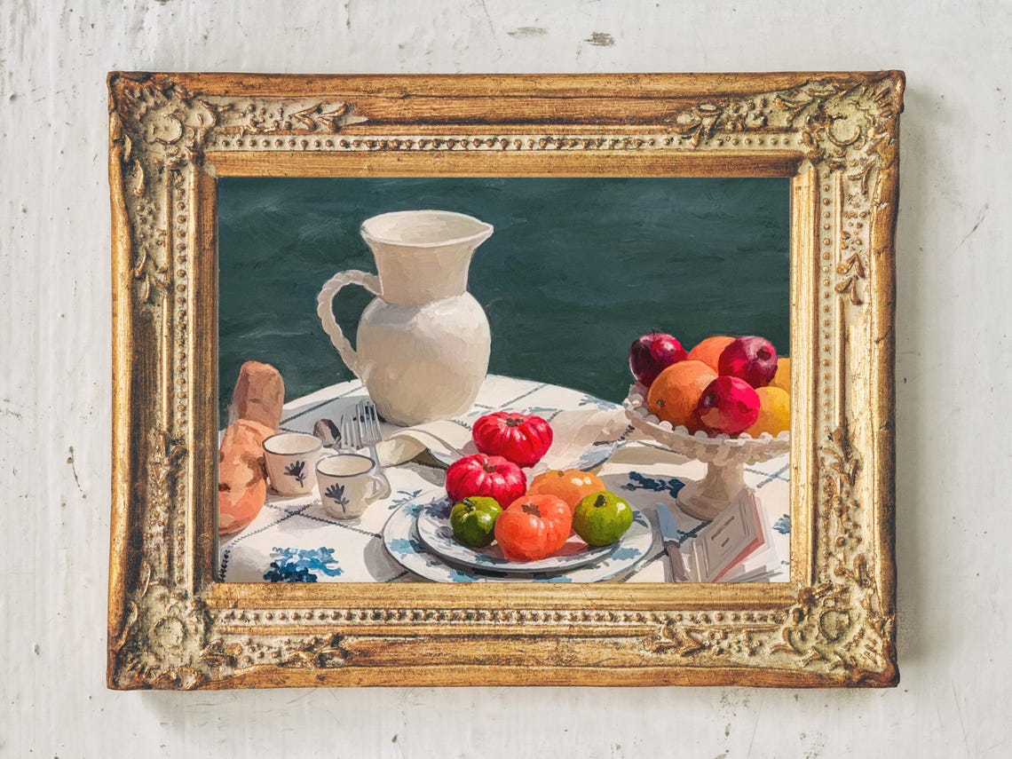 Seaside Brunch Still Life Print Coastal Kitchen Tomato Table Art
