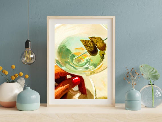 Pickle Martini Cocktail Illustration Print Retro Bar Wall Decor