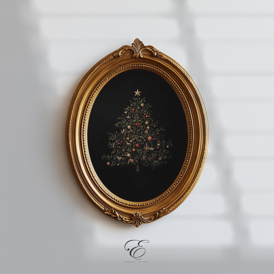 Vintage Christmas Tree Illustration Dark Festive Holiday Art Print - Image 3
