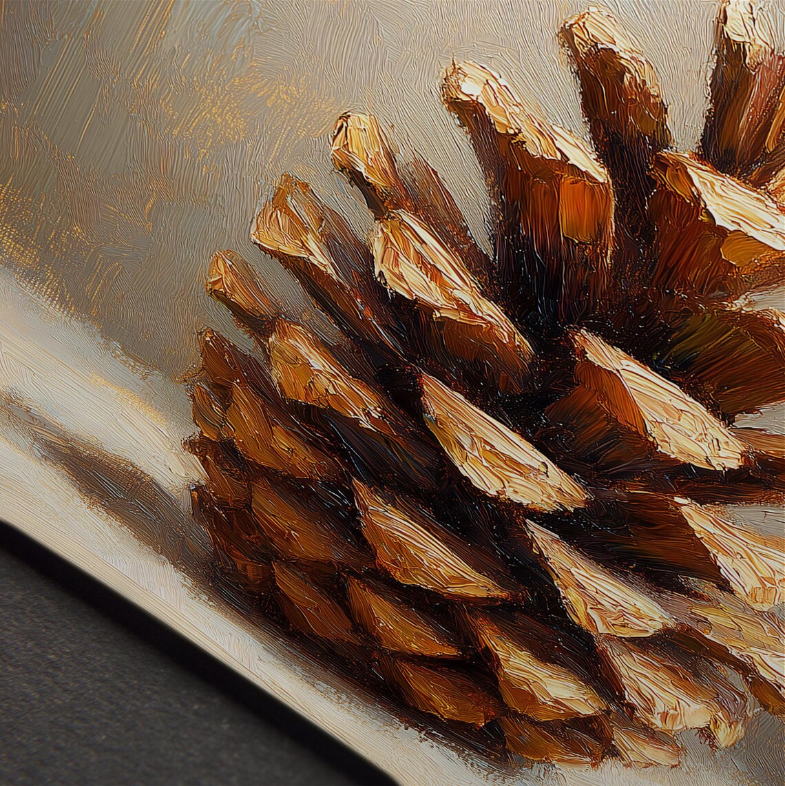 Single Pine Cone Still Life Oil Painting Rustic Botanical Art Print - Image 4