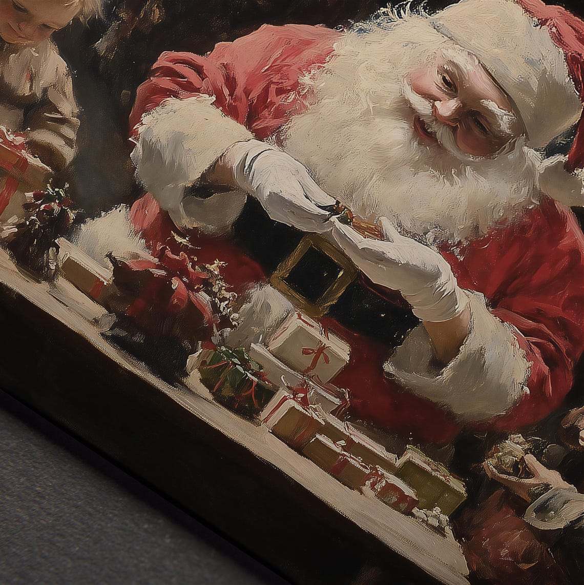 Vintage Santa And Elves Print Christmas Wall Decor Antique Santa Claus Oil Painting Festive Wall Art Xmas Holiday Art - Image 4