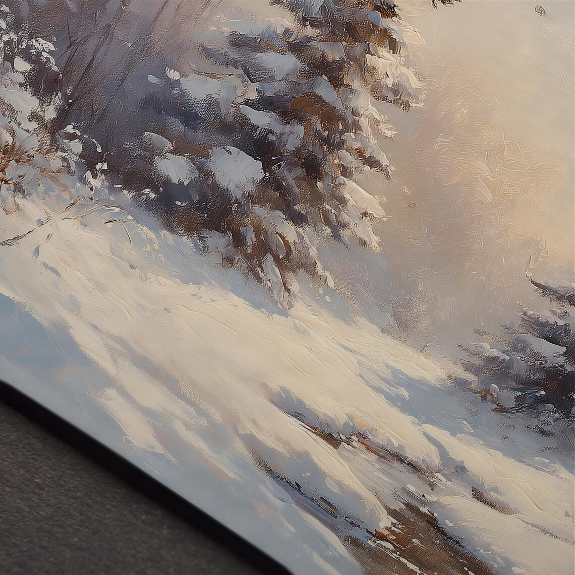 Snowy Pine Trees Frozen Creek Winter Morning Landscape Wall Art - Image 4