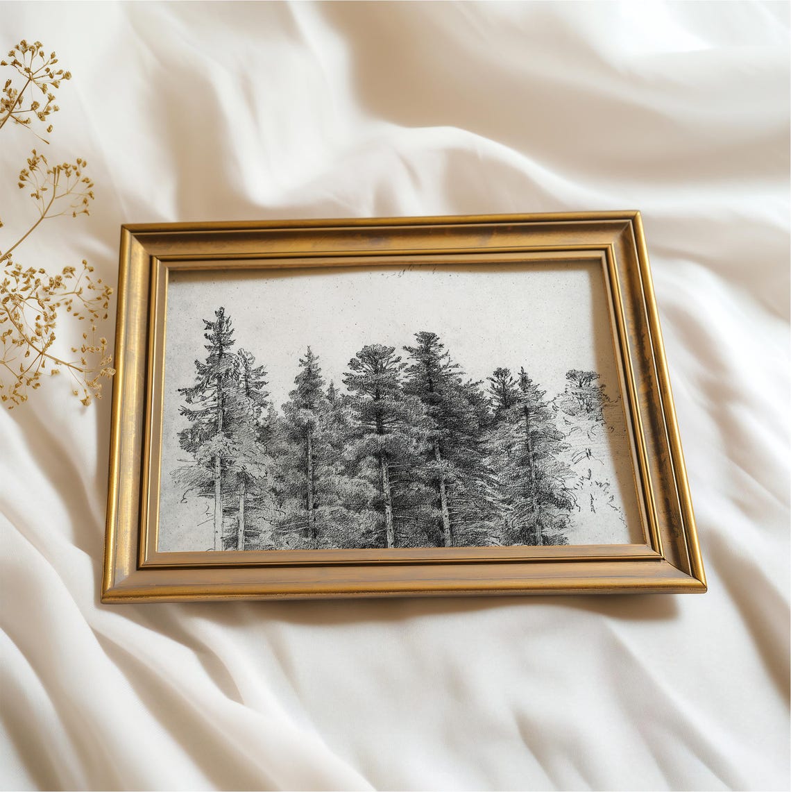 Tall Pine Trees Pencil Sketch Vintage Forest Drawing Art Print - Image 3