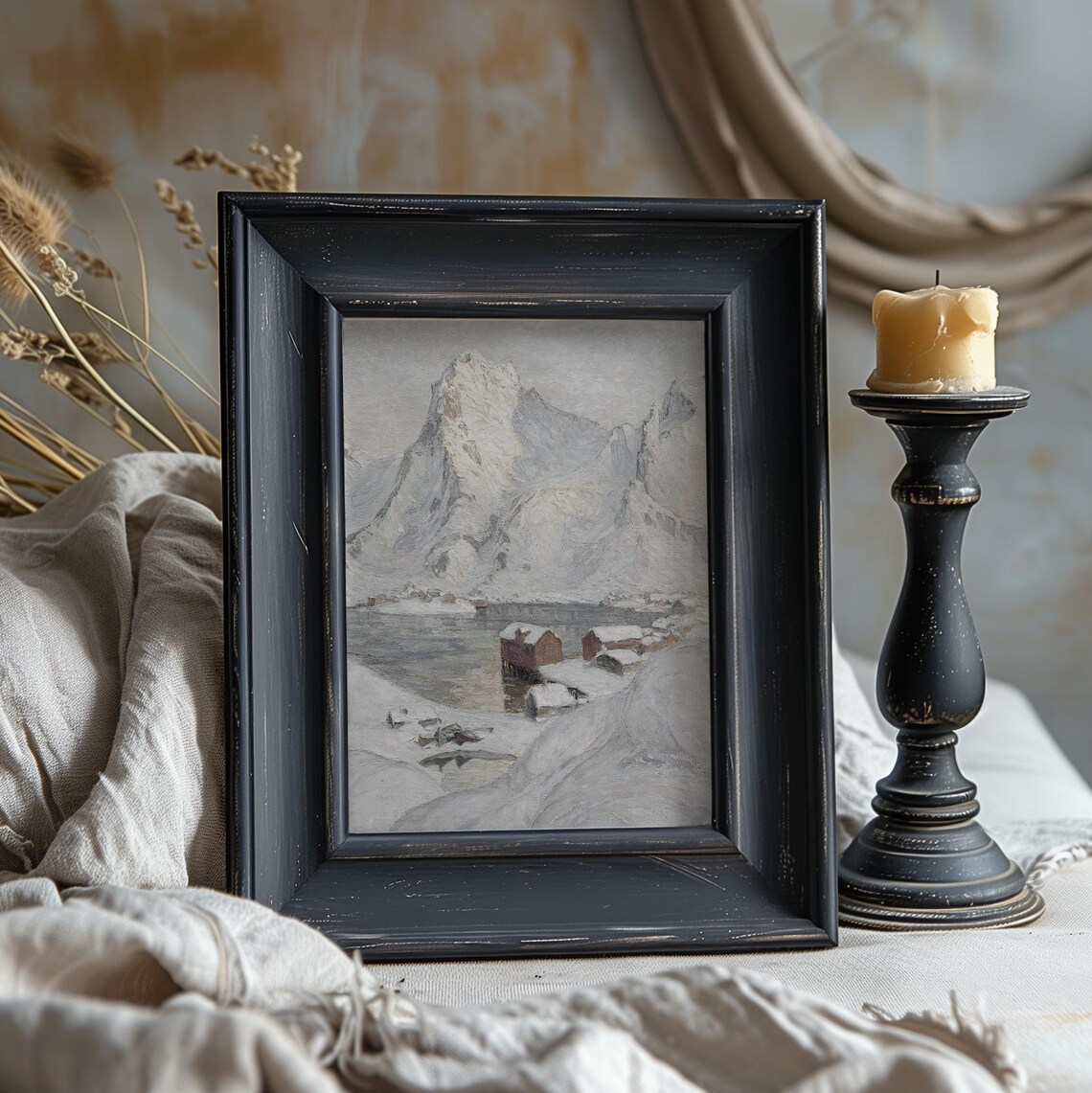 Snowy Red Fishing Huts Fjord Village Winter Norway Travel Poster - Image 3