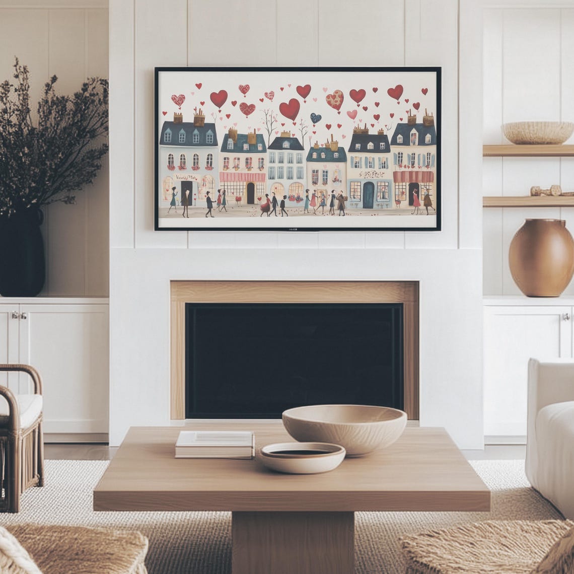 Parisian Street With Floating Red Hearts Romantic City Scene Wall Art - Image 4