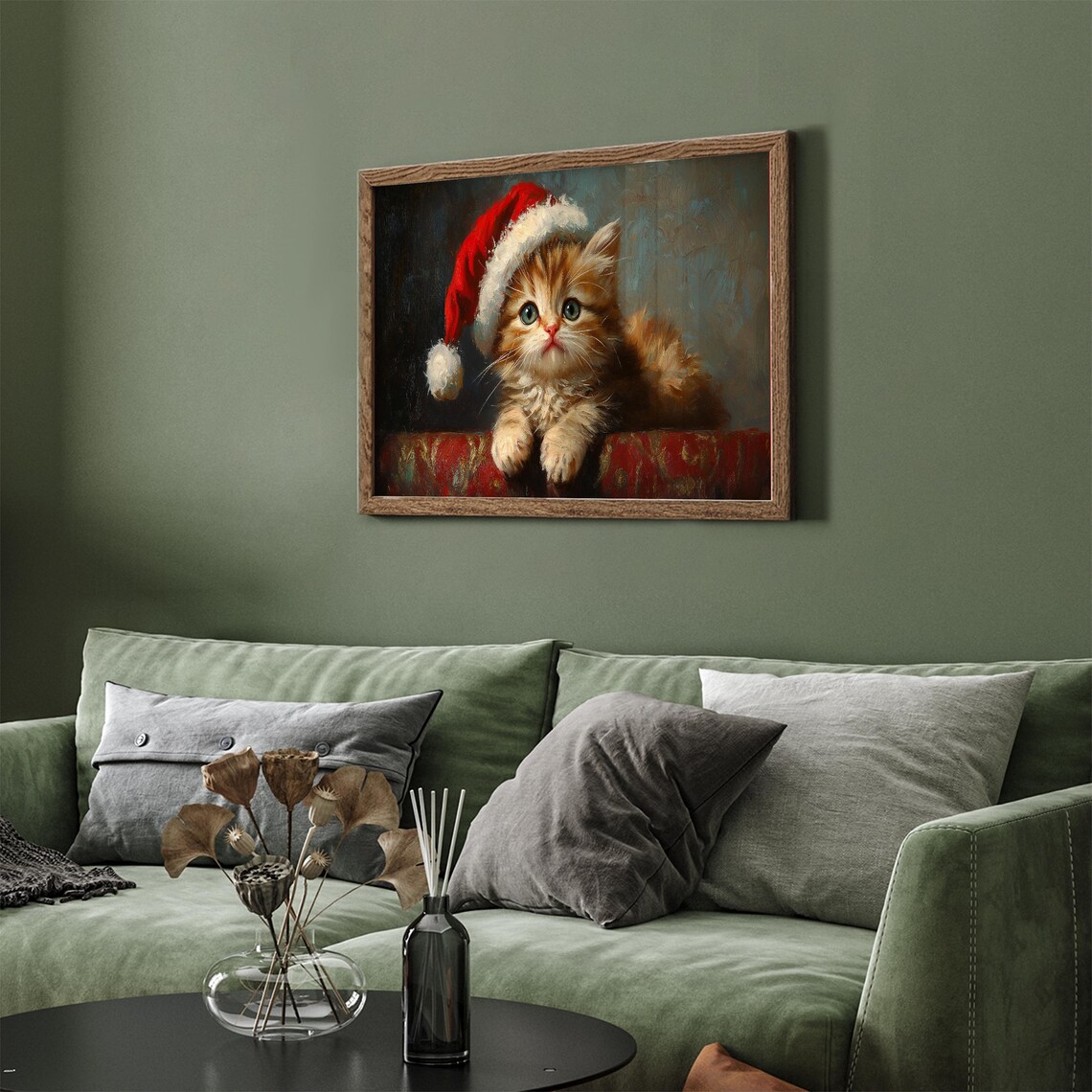 Cute Kitten In Santa Hat Painting Frame Tv Art Nursery Christmas Decor Vintage Baby Cat Oil Painting Frame Tv Xmas Screensaver - Image 3
