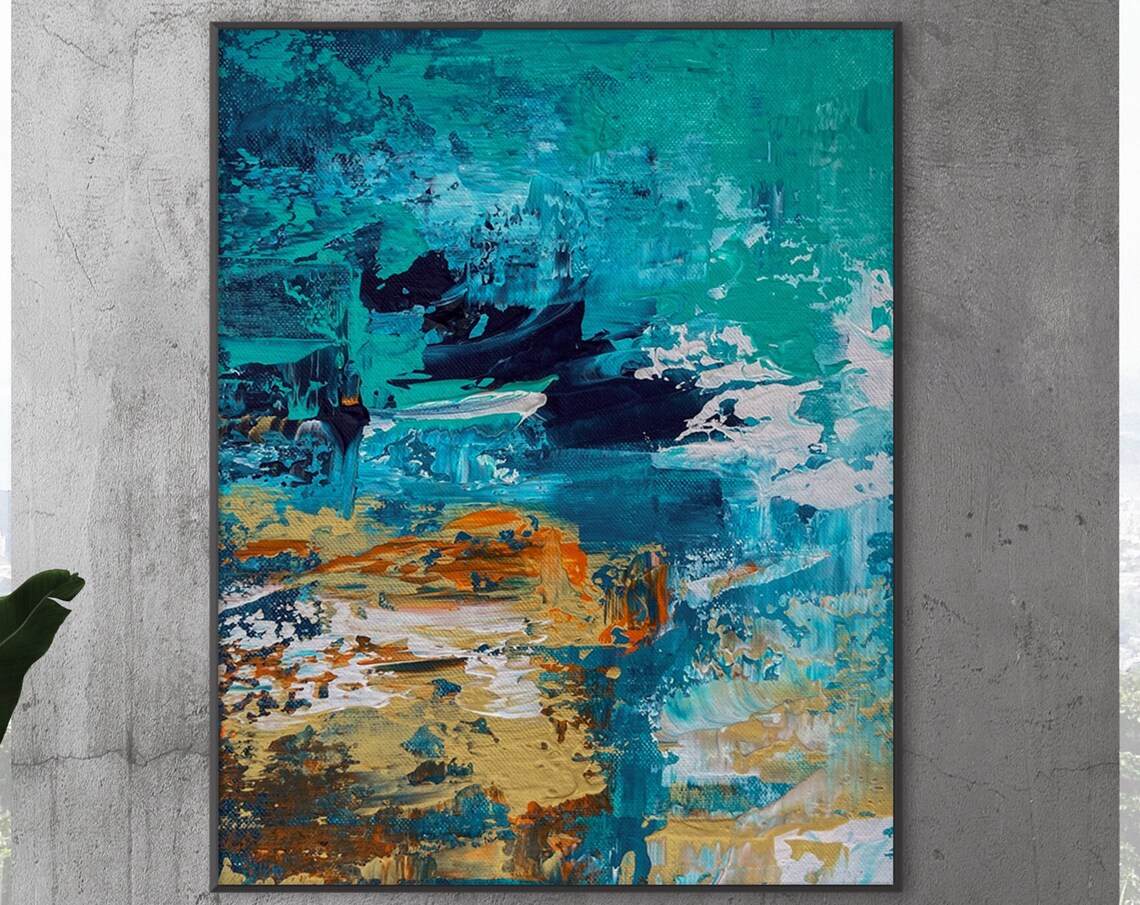 Blue and Orange Abstract Art Print, Home Gym Decor