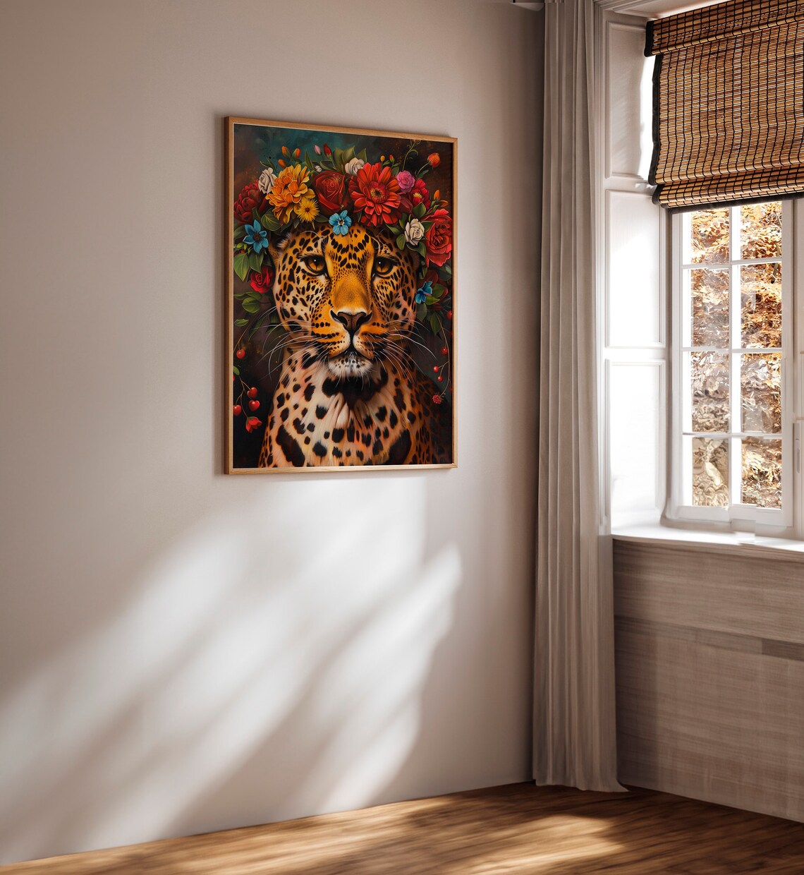 Maximalist Leopard With Flower Crown Art Print - Image 3