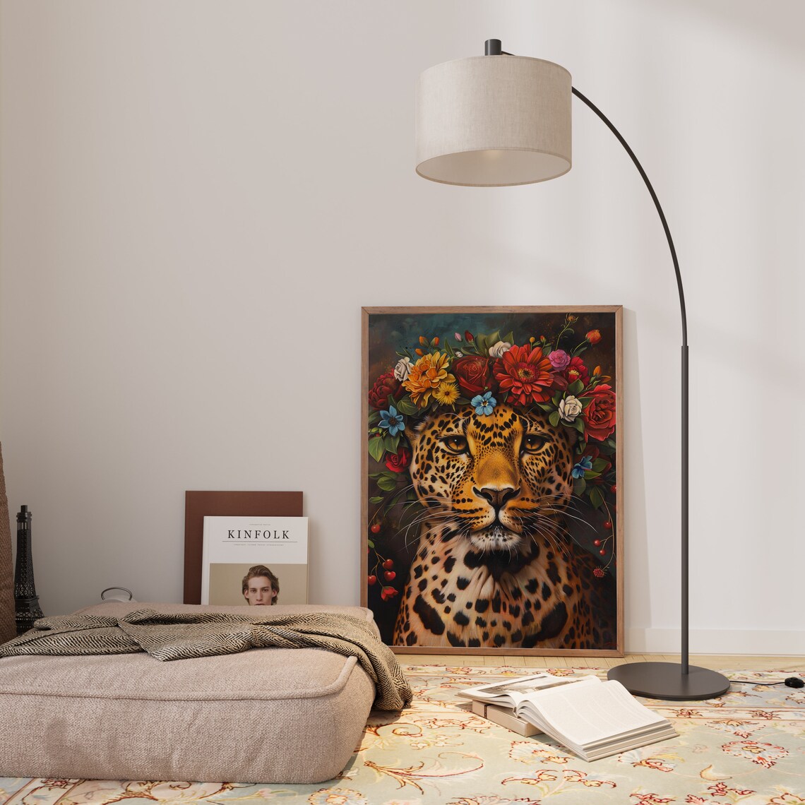 Maximalist Leopard With Flower Crown Art Print - Image 2