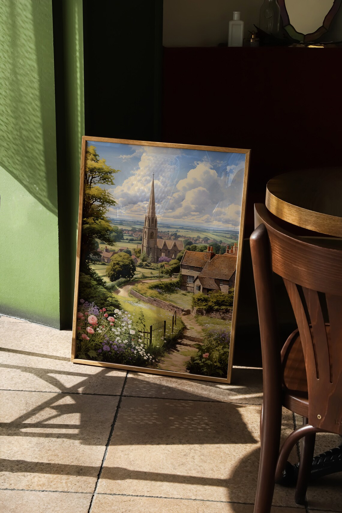 English Countryside Village Scene Art Print, Vintage - Image 2