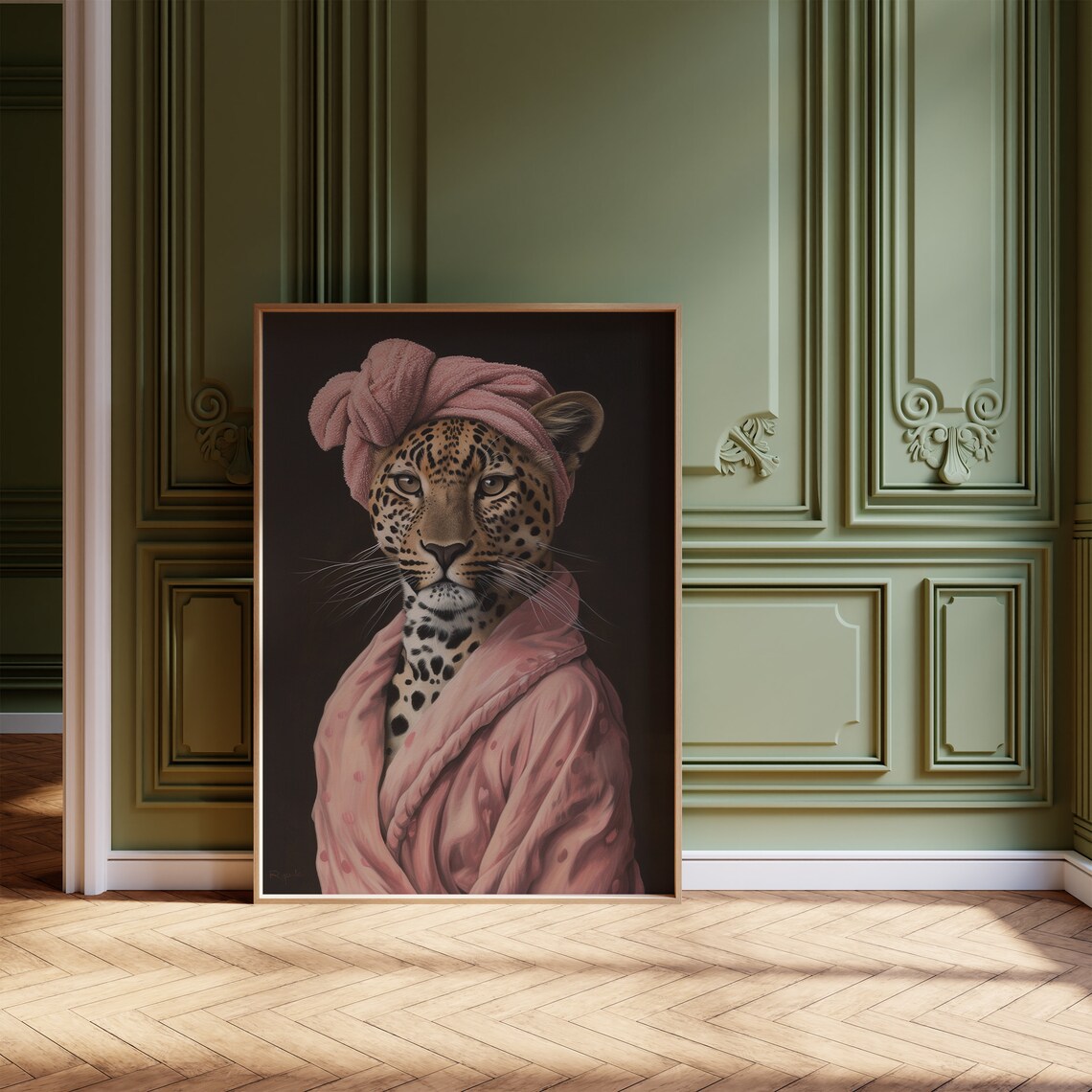 Female Leopard in Bathrobe, Bathroom Wall Art Print - Image 4