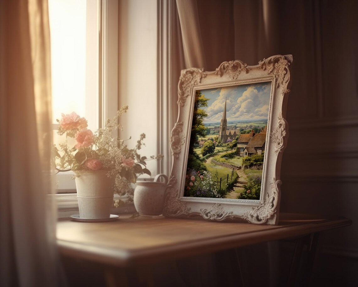 English Countryside Village Scene Art Print, Vintage - Image 3