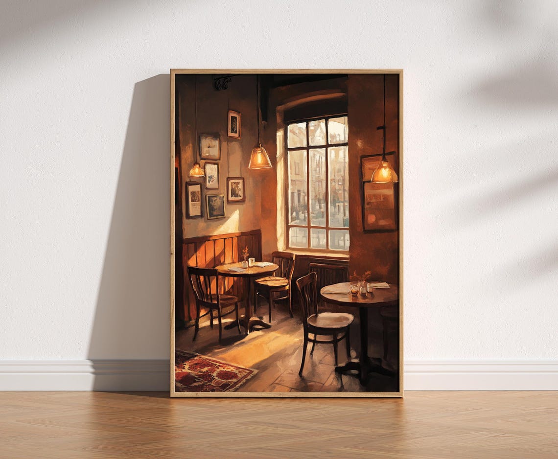Cosy Coffee Shop Warm Window Light Cafe Interior Vintage Art Poster - Image 3