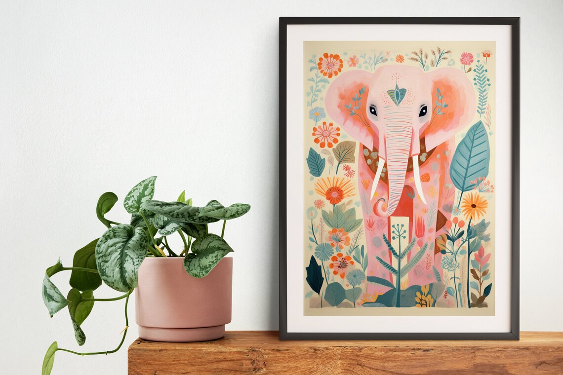 Elephant in Pastel Botanical Jungle Art Print - Image 4