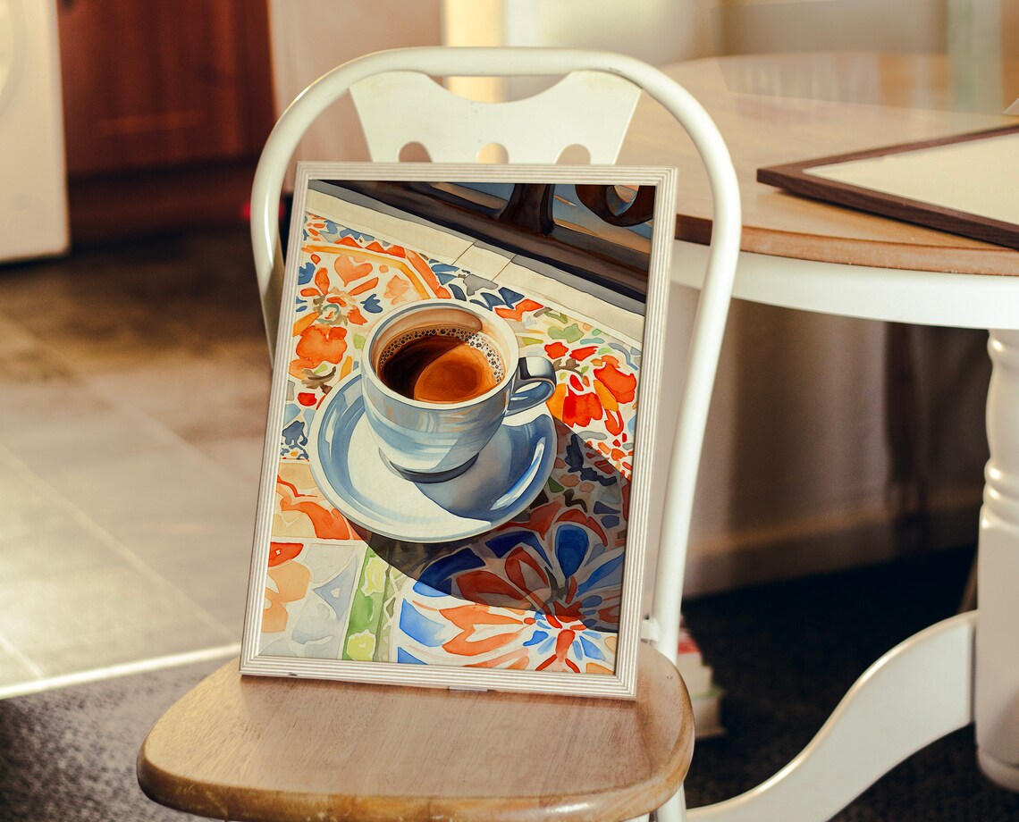 Cup Of Coffee On Tiled Table, Moroccan Style Art Print - Image 3