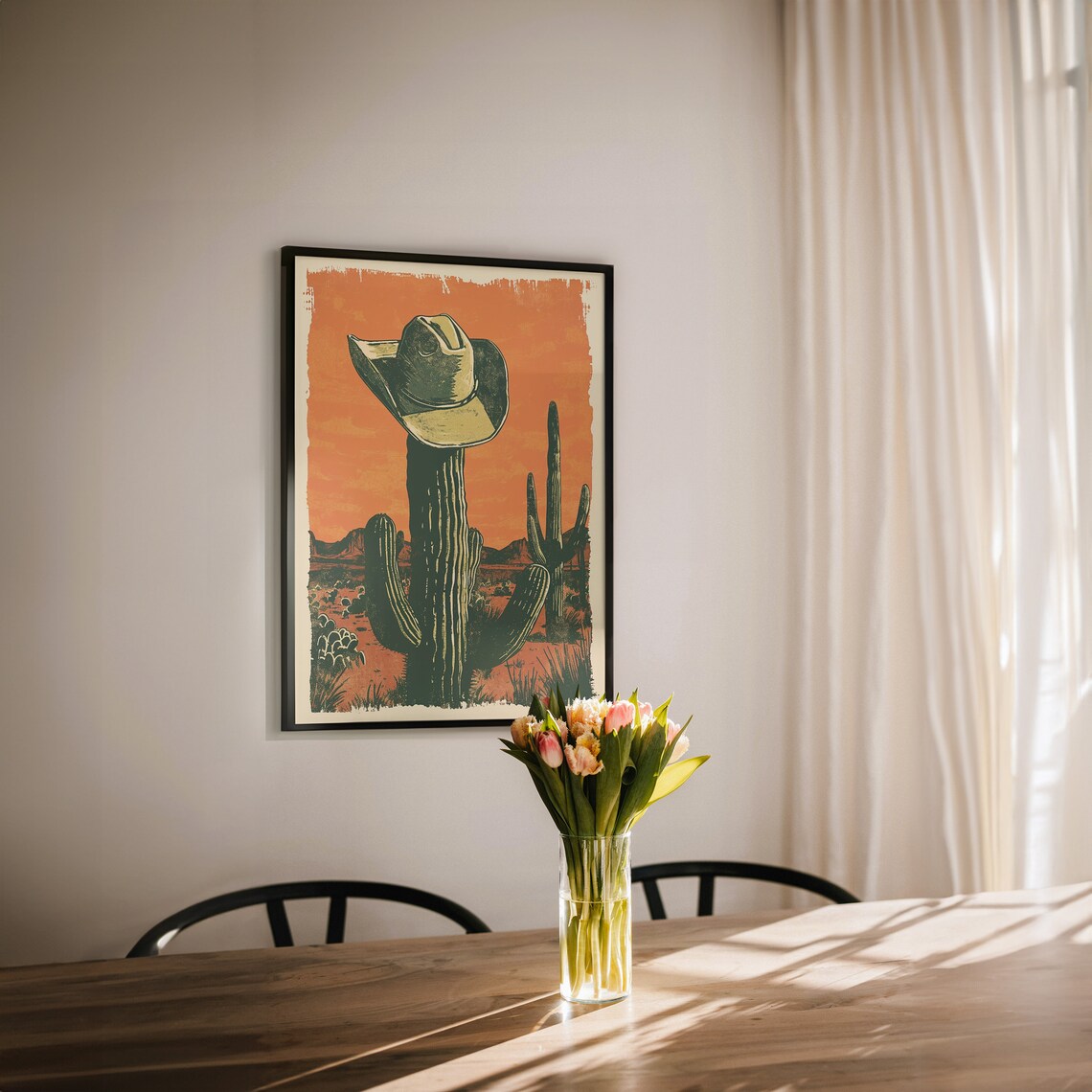 Cactus And Cowboy Hat Retro Western Art Print - Image 3