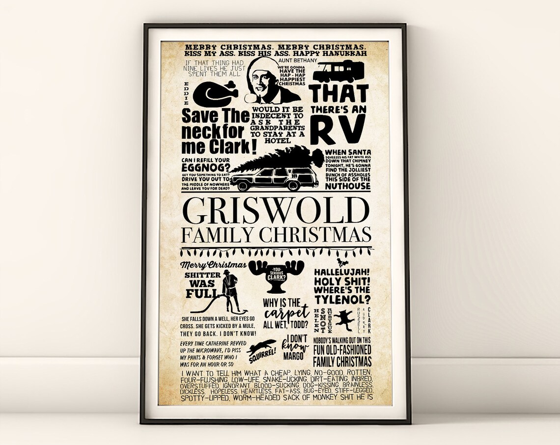 Christmas Vacation Griswold Family Quotes Retro Sepia Collage Poster