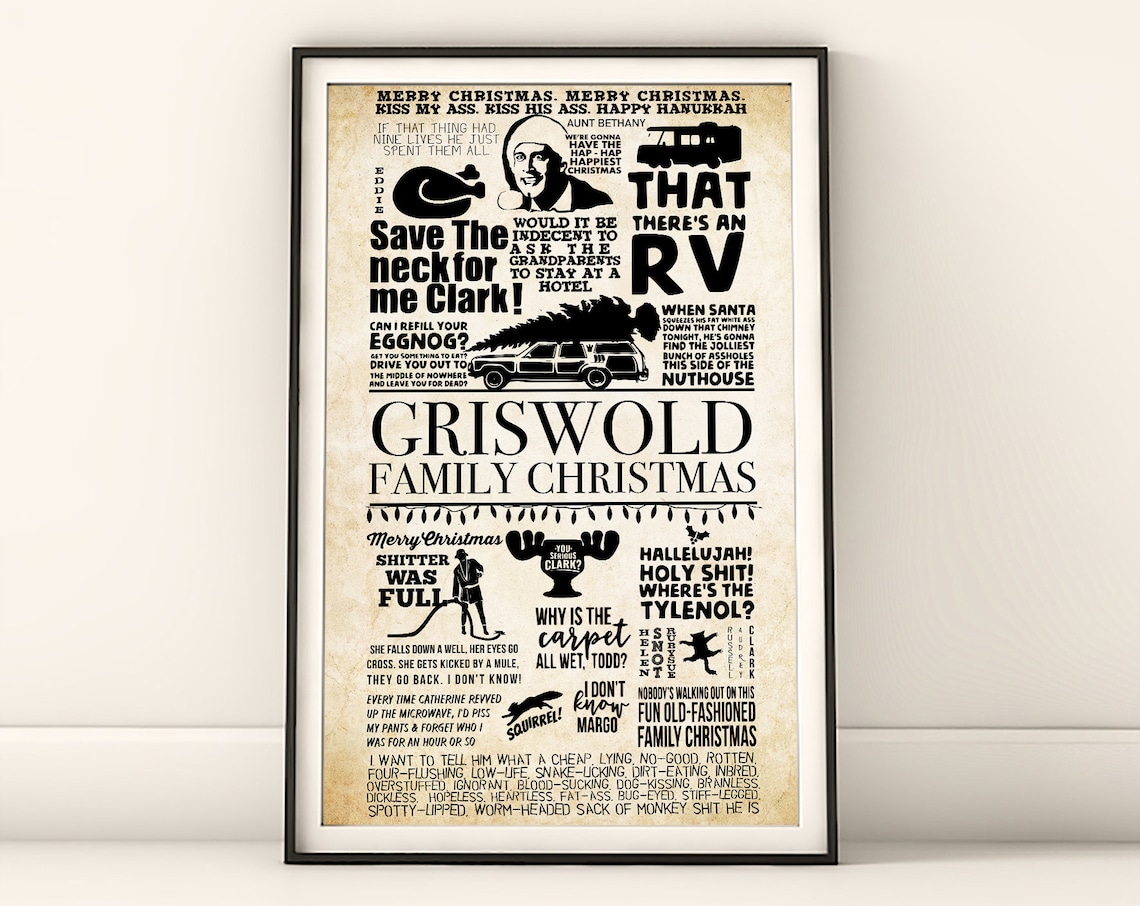 Christmas Vacation Griswold Quotes Vintage Sepia Collage Movie Poster