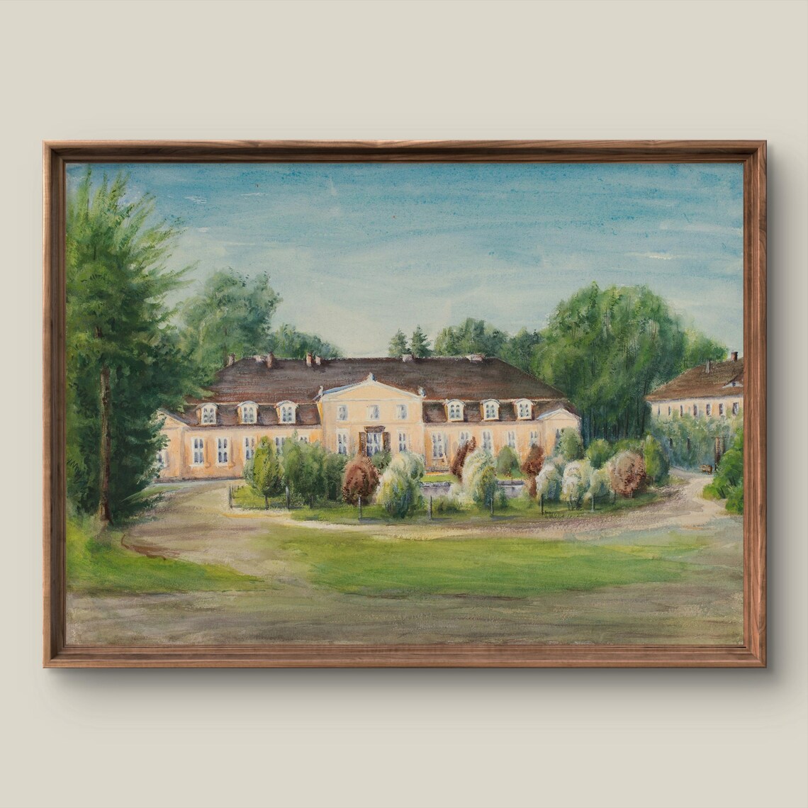 Antique Country Manor House Watercolor Estate Painting Poster