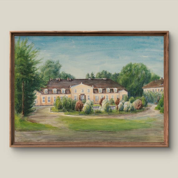 Vintage Watercolor Landscape Art Print Rustic Wall Decor Antique Painting Green Forest Instant