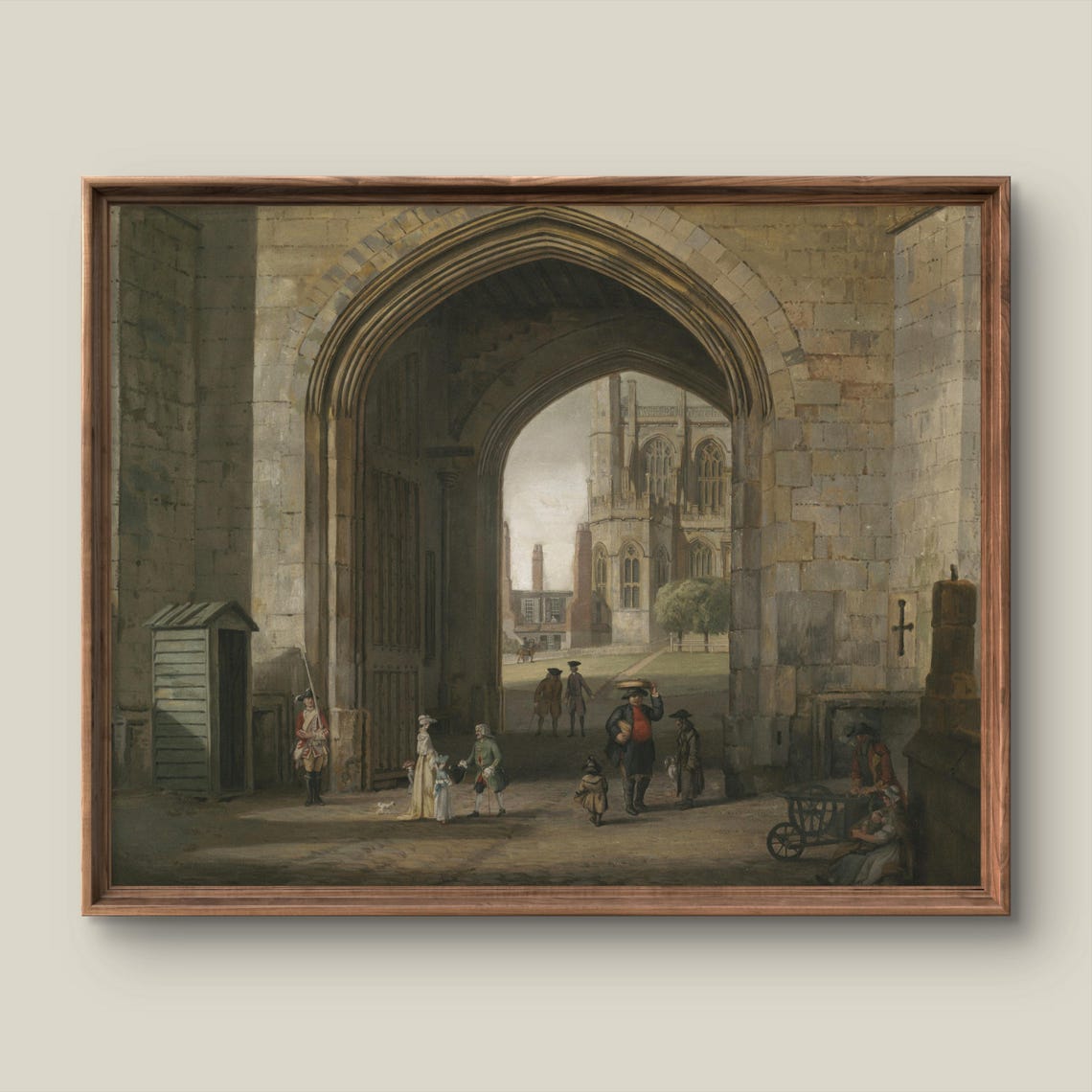 Gothic Stone Archway Opening to a Medieval Courtyard Vintage Poster